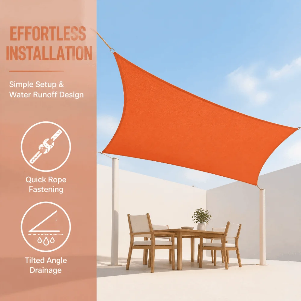 Convenient 2x3m Sun Shade Sail Rectangle Practical Rain Protection Canopy Polyester Block Awning Patio