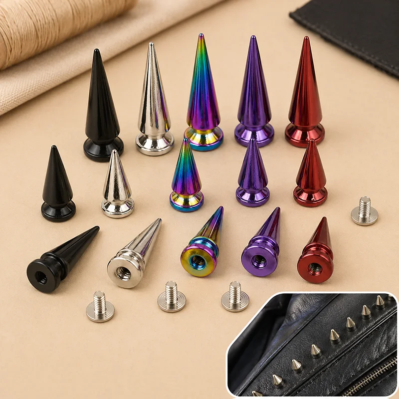 

10/20/40Pcs 7-30mm Metal Cone Spike Screwback Rivet Studs for Leather Bag Shoes Garment Punk Decoration DIY Craft Hardware Parts
