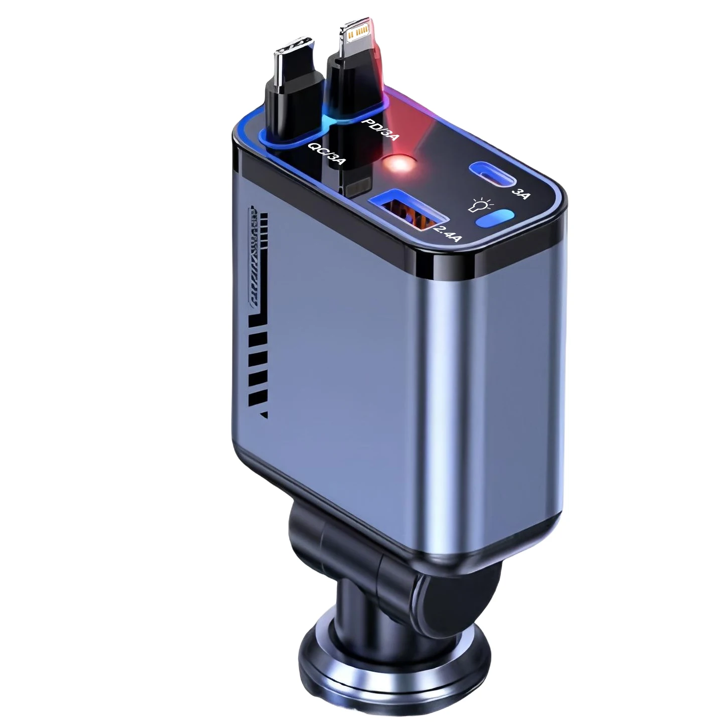 

Newest 4-in -1 Multi- Charging Ports Car Fast Charger with Retractable Charging Cables and PD Charge Mobile Phone Car Charger