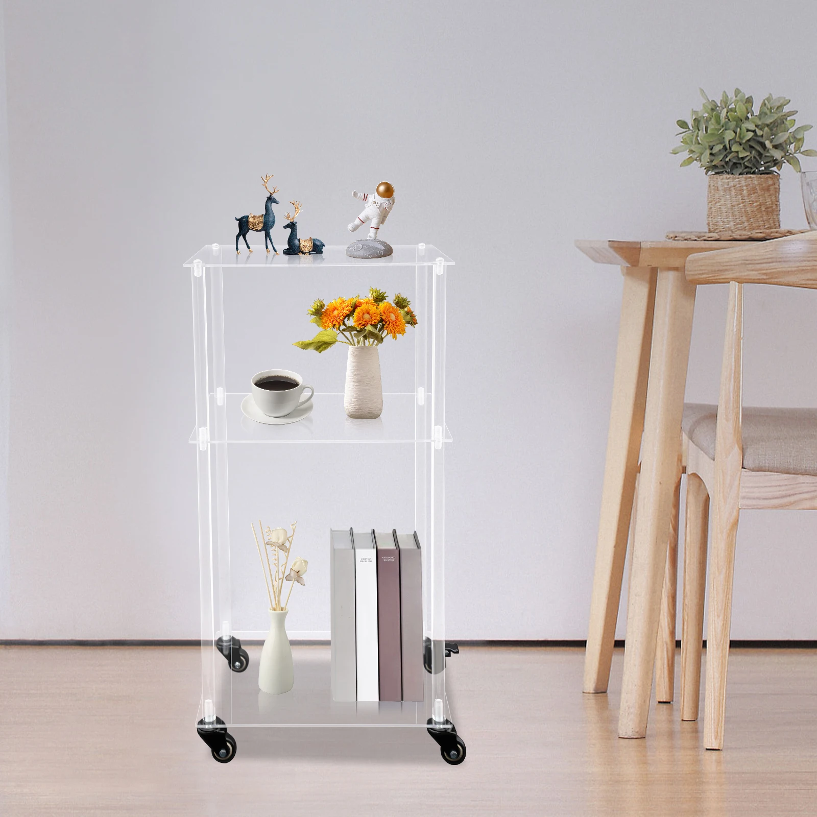 3 طبقات حامل طابعة أكريليك منظم تخزين طاولة الطابعة لسطح المكتب وتحت المكتب حامل الطابعة المتداول متعدد الوظائف