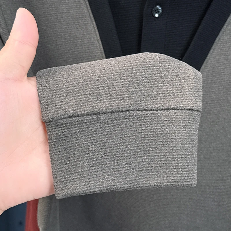 Luxury Spring Hot Man Long-Sleeved T-Shirt False Two-Piece Lapel Button British Style New Long Sleeves Fashion Casual Men's Wear