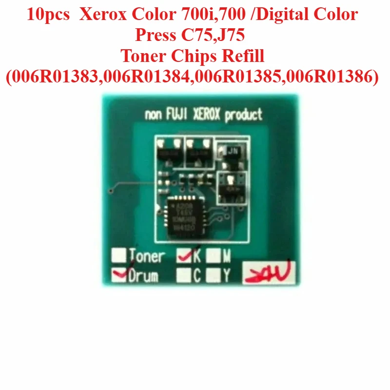 10 pz Xerox Color 700i,700/Press a colori digitale C75, Ricarica chip toner J75 (006R01383,006R01384,006R01385,006R01386)