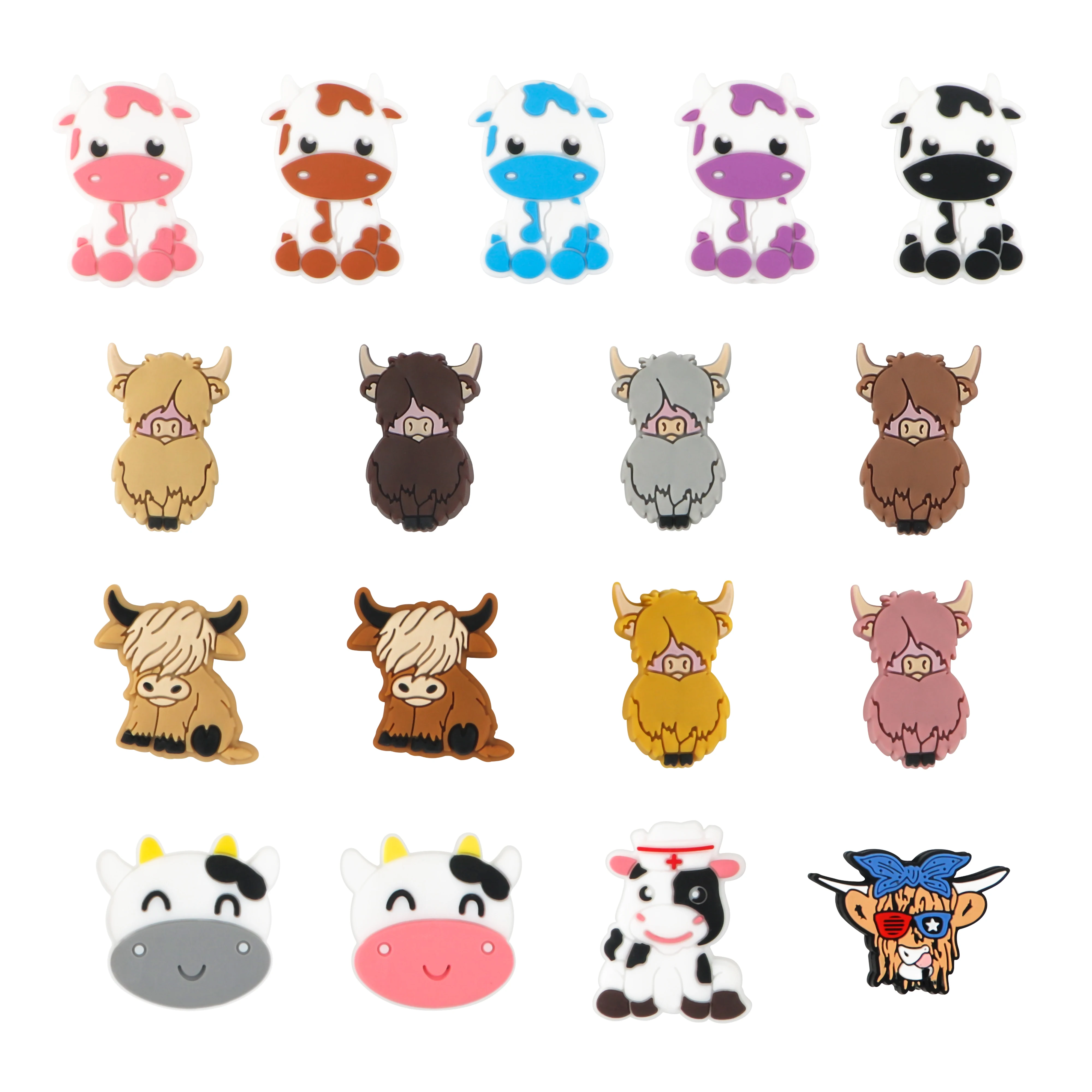 5-10Pcs Cartoon Silicone Beads Mini Animal Focus Beads Yak Cow For DIY Pacifier Chain Bracelets For Jewelry Making Accessories