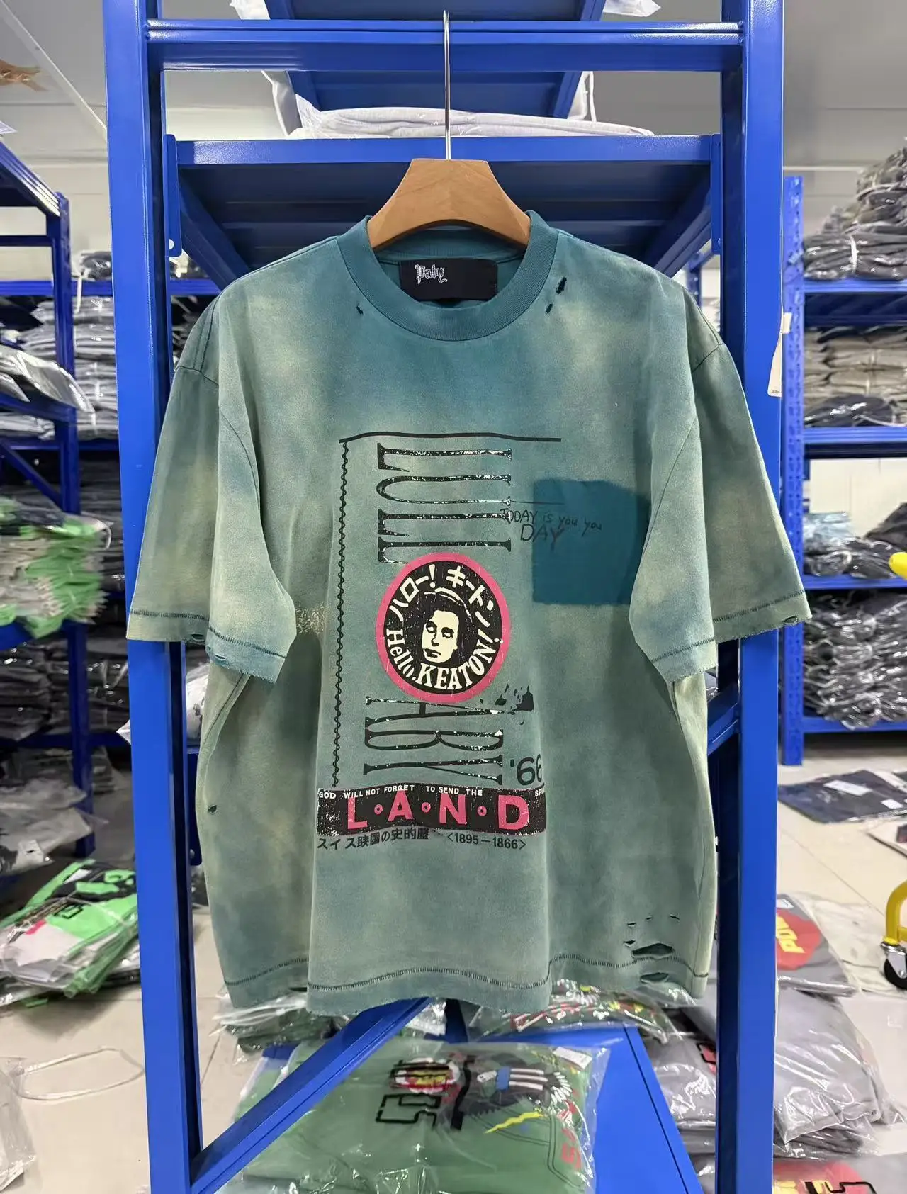 New Men paly Washed Green Ripped‌ holes T Shirts T-Shirt Hip Hop Skateboard Street Cotton T-Shirts Tee Top US size A172