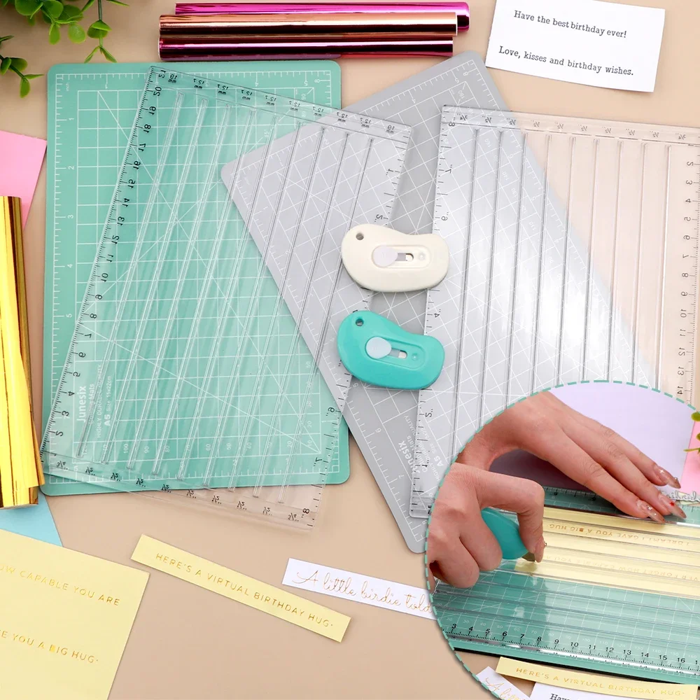 Bastelfolien-Papierschneider, schneller Trimmer für Folien und Papier mit Klinge, hilfreiche Gitterlinie, einfache Sentiment-Streifen, Trimmen, Bastelwerkzeug