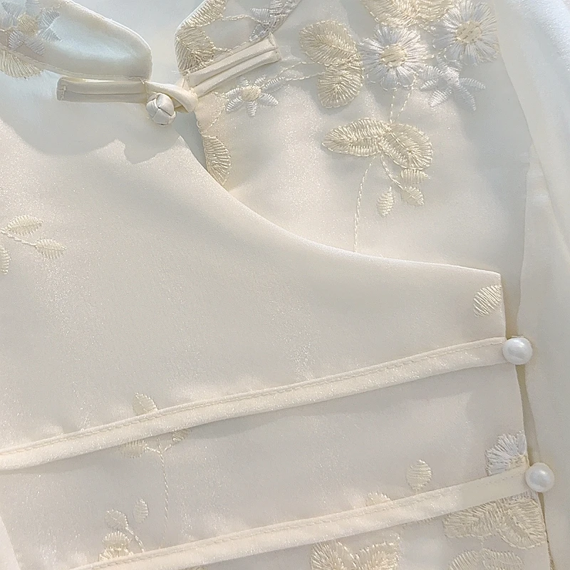 Femmes chemise Blouse nouveau Style chinois à manches longues col montant broderie chemise Blouse haut pour femme Blouses Blusas Para Mujer Q596