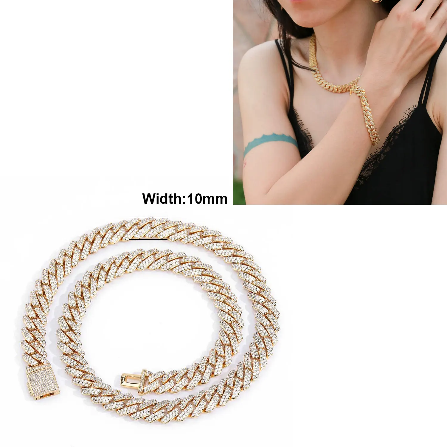 Iced Out 10–20 mm Herren Miami Cuban Link Halskette Hip Hop CZ Zirkonia Bling Prong kubanische Kette