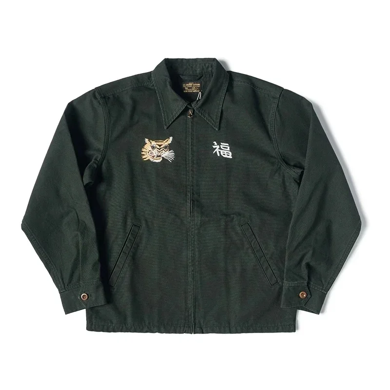 Non Stock Fox Embroidery Vietnam Souvenir Tour Jacket Mens Turn-Down Collar Outerwear