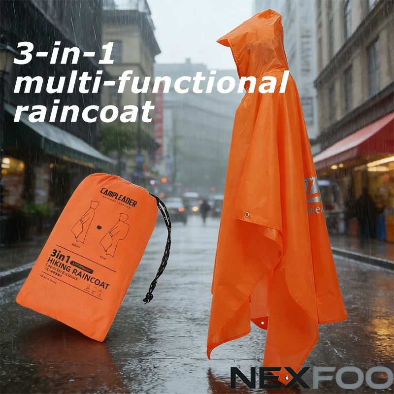 3-in-1 Lightweight Rain Poncho, Waterproof Packable Emergency Raincoat for Cycling Hiking Backpacking Travel Outdoor Gear