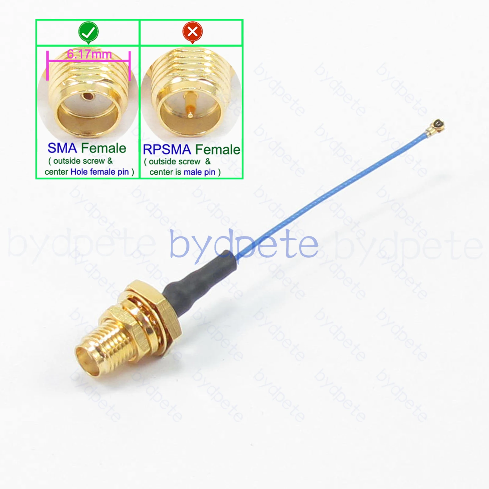 Plugue IPX UFL U.FL para anteparo fêmea SMA D-Cut à prova d'água 1.37mm Cabo PCV azul Kalbe Coaxial Pigtail Coaxial RF 50 Ohms 50ohm