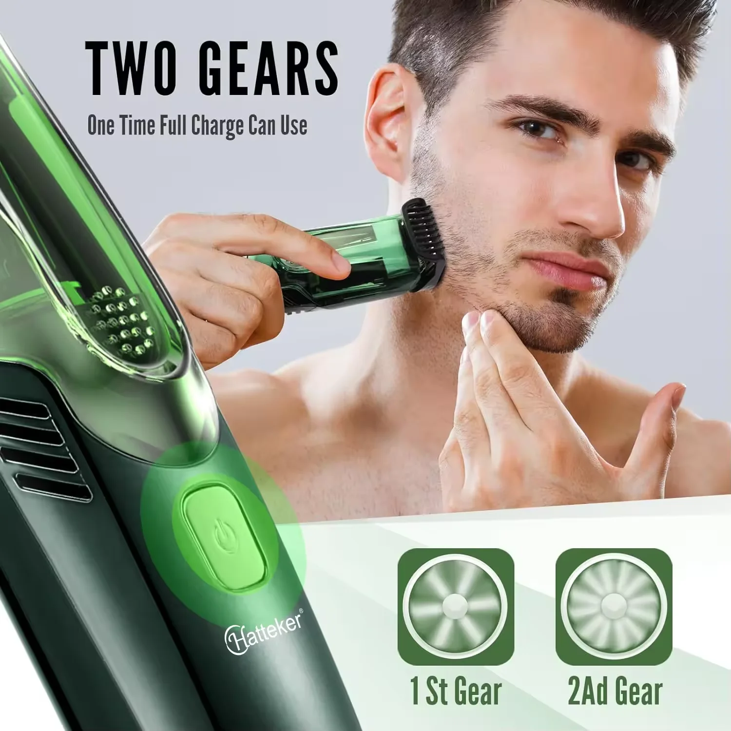 Cordless Men Beard Trimmer Rechargeable Electric Shaver with 20 Trim Built-in Vacuum Clipper for Mustache Sideburns Grooming Kit