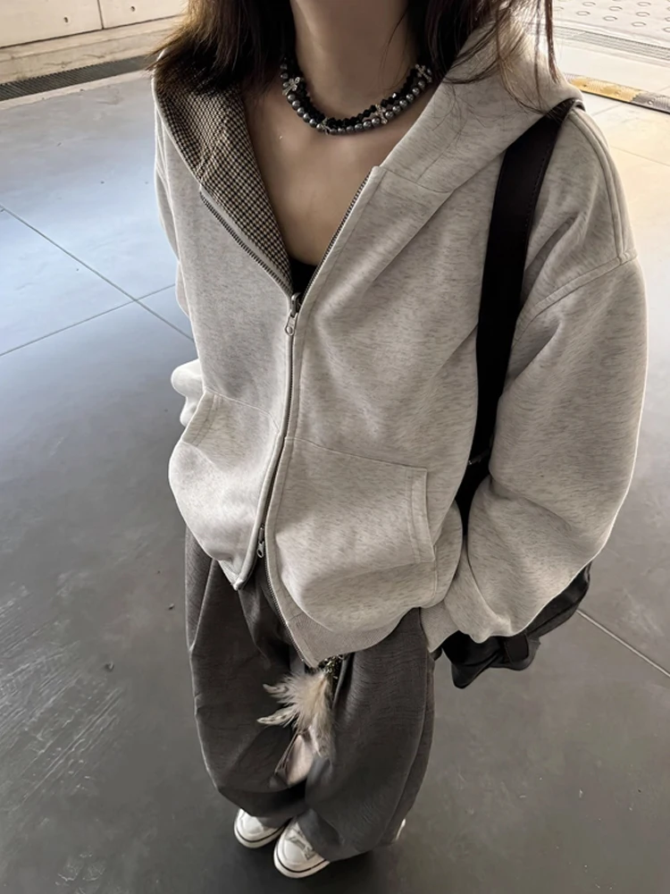 

Double-Sided Wear Hoodie Men's Short Loose Fit Autumn Casual Style Preppy Windbreaker Youth Popular Long Sleeve Zipper Closure