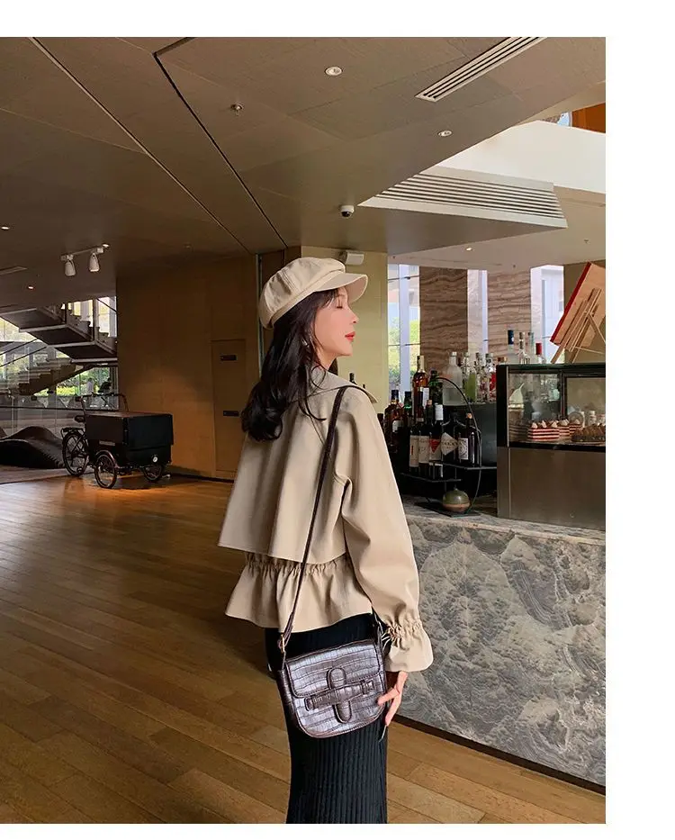 Damska luźna kurtka koreańska na wiosnę i jesień 2025, elegancka, podkreślająca talię, krótka wiatrówka.