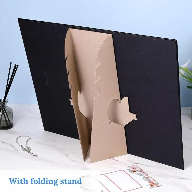   Set of 4 Black Jewelry Showcase Boards 17 Hooks Stand Sturdy Polyester Leather Wrap Suitable for Jewelry Easy Transport