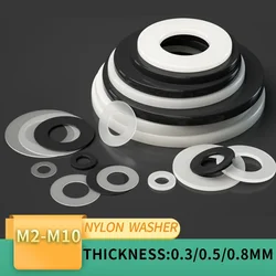50/100/200Pcs 0.3/ 0.5/ 0.8mm M2 M2.5 M3 M4 M5 M6 M8 M10 Plastic Nylon Ultrathin Washer Flat Ring Seal Washer Gasket