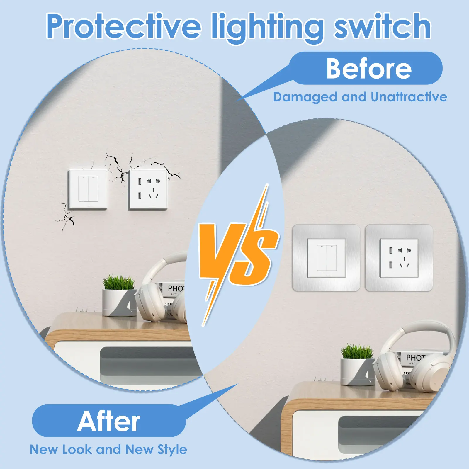 10Pcs Light Switch Cover Plates Aluminum Plywood Wall Socket Stickers Decorative Light Switch Surround Cover for Home Decoration