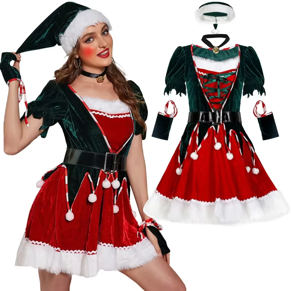 

Christmas Elf Cosplay Costume Festival Party Dress Women's Stage Performance New Year’s Day Party Costumes