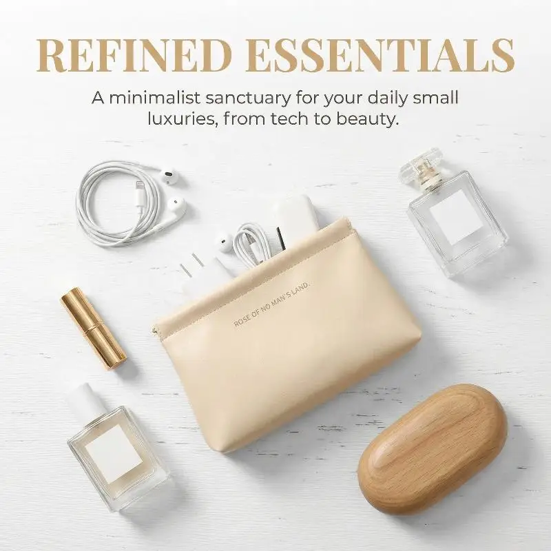 Mini Earphone Charging Cable Storage Bag PU Automatic Close Separate Purse Design Ideal for Traveling and Commuting