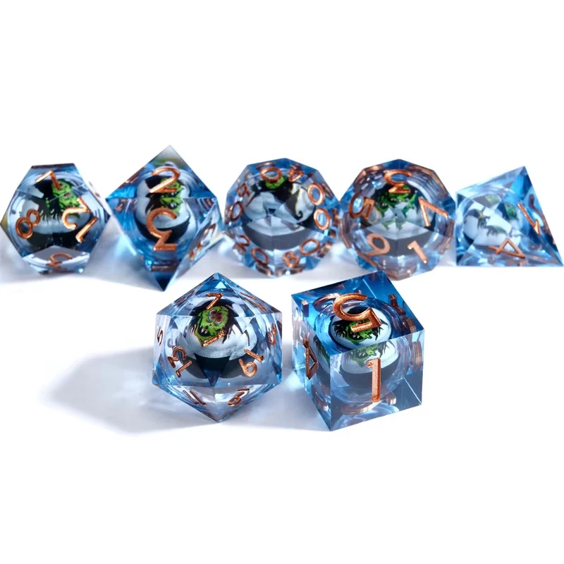 Green ghost dice Halloween Resin dices Polyhedral RPG DND Dice Set for Role Playing Game Resin sharp edge dice DND RPG Dices