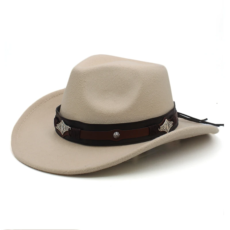 Men Women Wool Blend Western Cowboy Hats Wide Brim Sunhats Party Travel Sombrero Outdoor Caps Classical Retro Adjustable Size