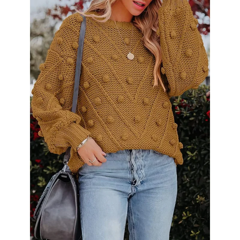 Autumn & Winter Women's Wool Ball Knit Loose Long Sleeve Pullovers Temperament Commuting New Woman Fashion Knitted Sweater