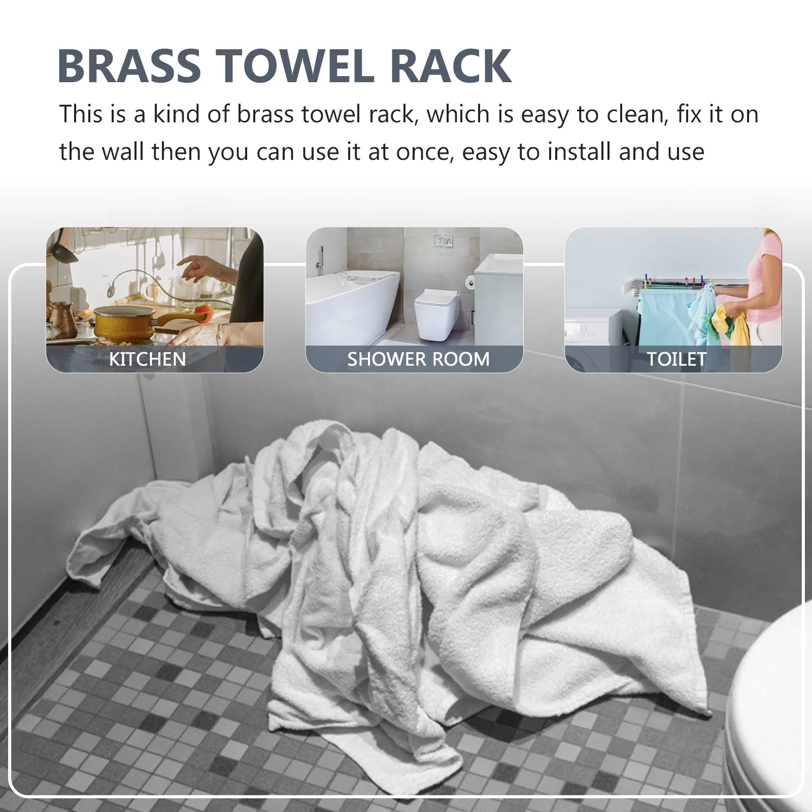 

1Pcs Brass Towel Holder Wall-Mounted Bathroom Bathrobe Rack Strong Load-Bearing Capacity Simple Installation White