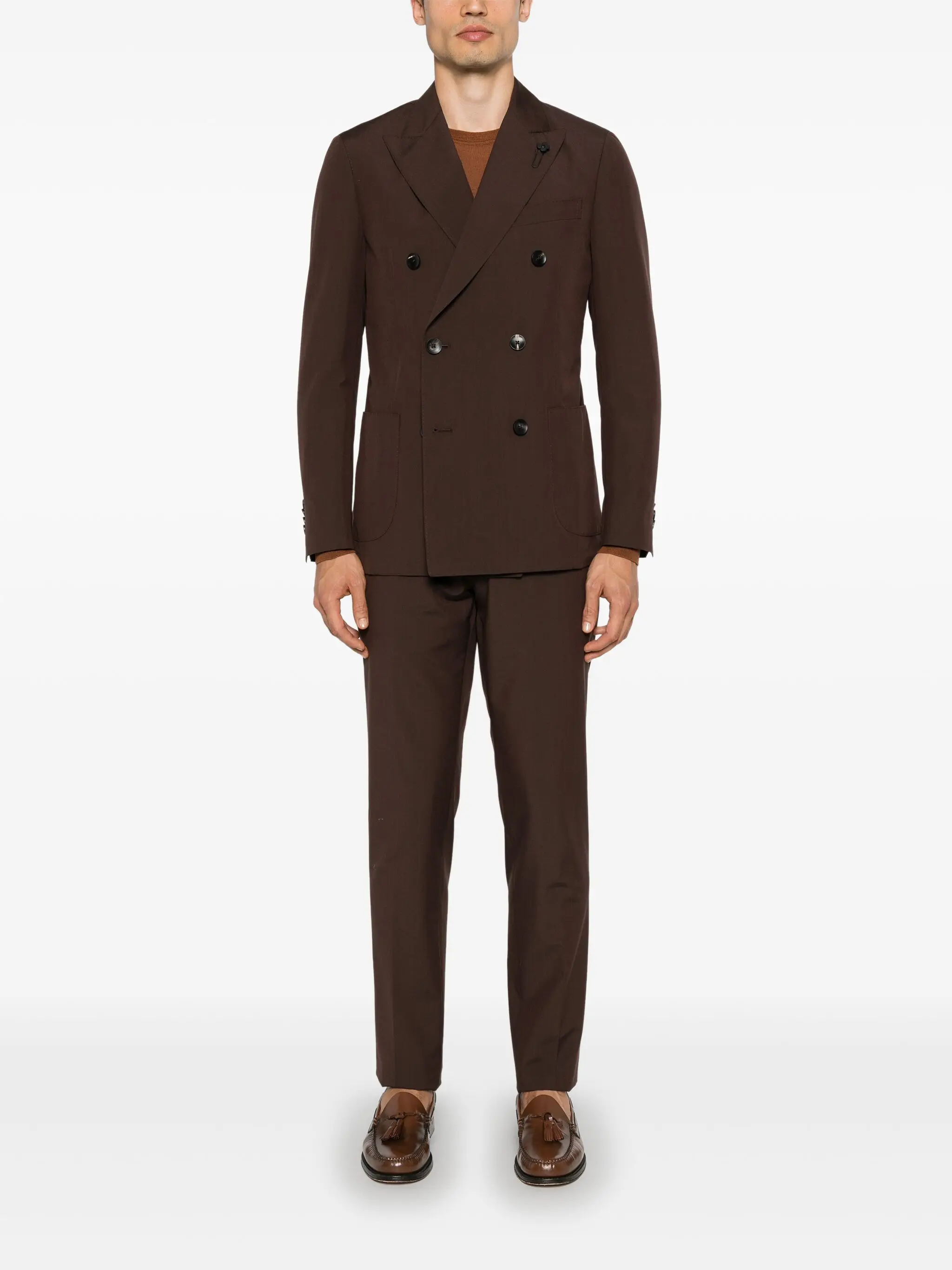 

Brown Men Suits Set 2 Pieces Blazer+Pants Trousers Cotton Wedding Tuxedos Double Breasted Jacket Formal Office Red Carpet Coat