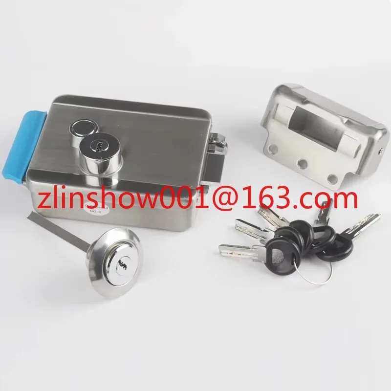 DC12V Electric Rim Lock Stainless Steel Home Video Intercom Access Control System with Keys Electric Gate Door Lock