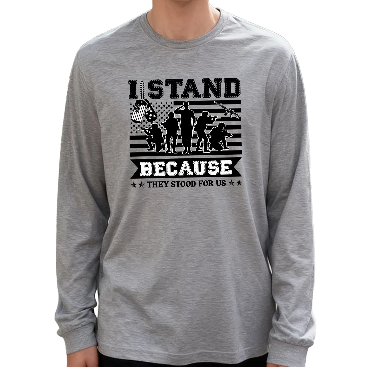 أنا أقف لأنهم يرتديوننا تي شيرت رجالي بأكمام طويلة 100% قطن 180 جرام رقبة دائرية نمط يومي غير رسمي ناعم وقابل للتنفس