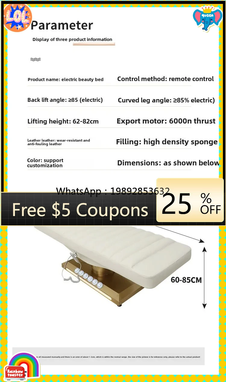 

A Electric Beauty Bed for Beauty Salon, Specialized Eyelash Extension Multi-Functional Adjustable Massage Bed, Physiotherapy SAP