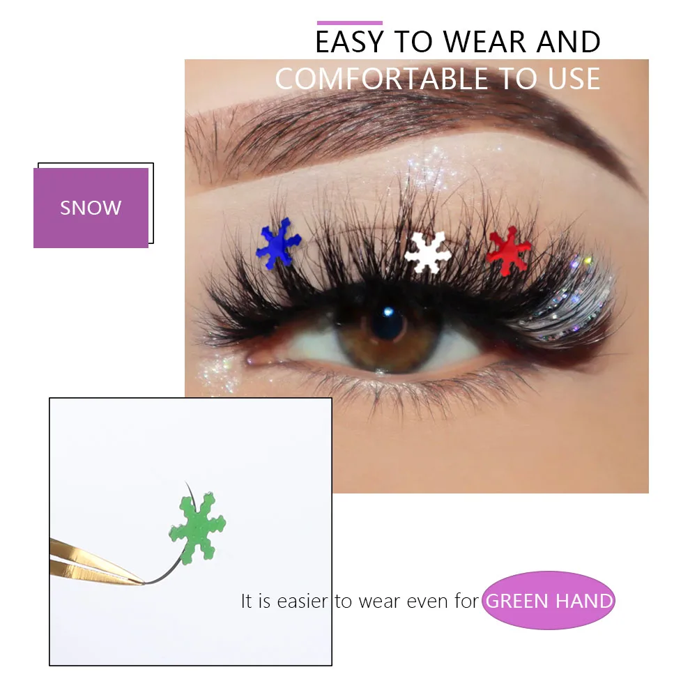 Colored Individual Lashes With Sequins Volume Curly Snowflakes False Eyelashes Festival Styles Dramatic Glitter Sequin Lashes