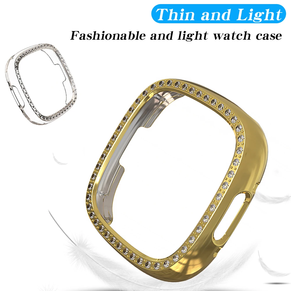 Diamond Protector Cover for Fitbit Versa 4 Watch Hard PC Hollow Frame Bling Bumper for Versa Sense 2 Smartwatch Protective Case