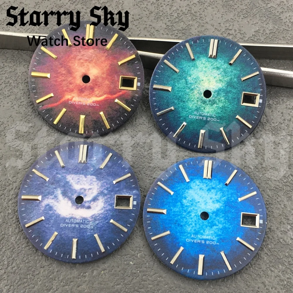 Starry Sky New 29mm Gradient Blue/Green/Red/Purple Texture Watch Dial With Silver/Gold Marks Fit NH35 Movement Watch Accessories