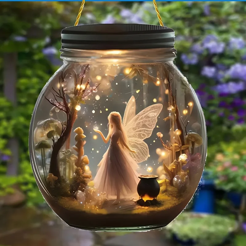 Boho Fairy Solar Jar Hanging Signage Enchanted Forest Themed Acrylic Decor for Living Room Ideal Gift for Fantasy Enthusiasts