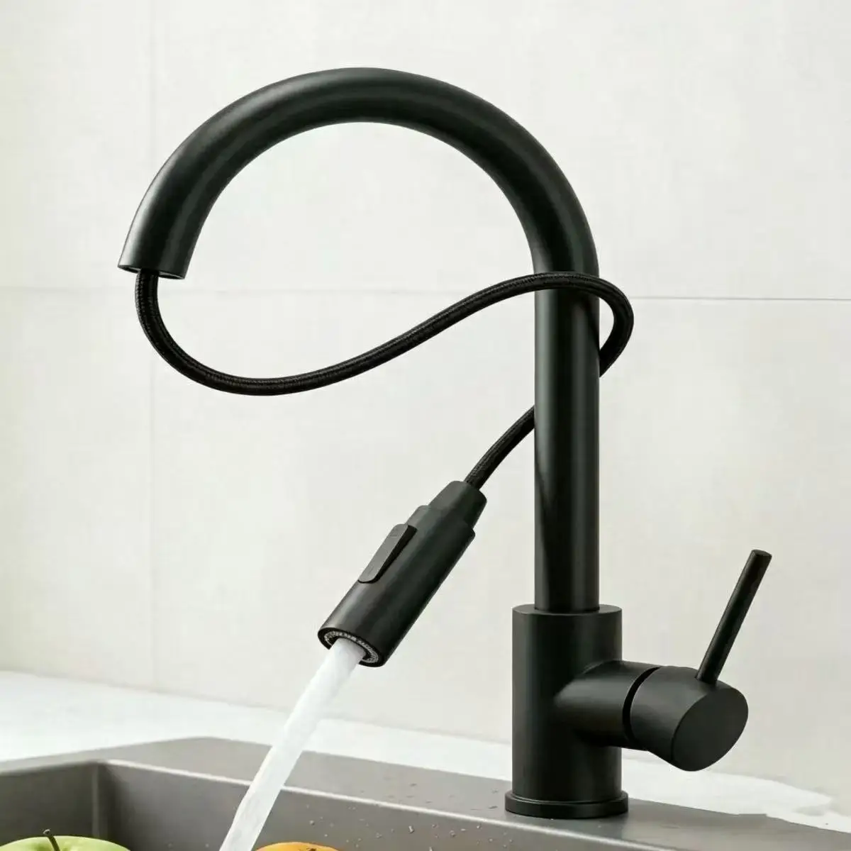 Stainless Steel Kitchen Faucet Single Hole Pull out Spout Kitchen Sink Mixer Faucet Flow Spray Head 360 Swivel Cleaning Faucet