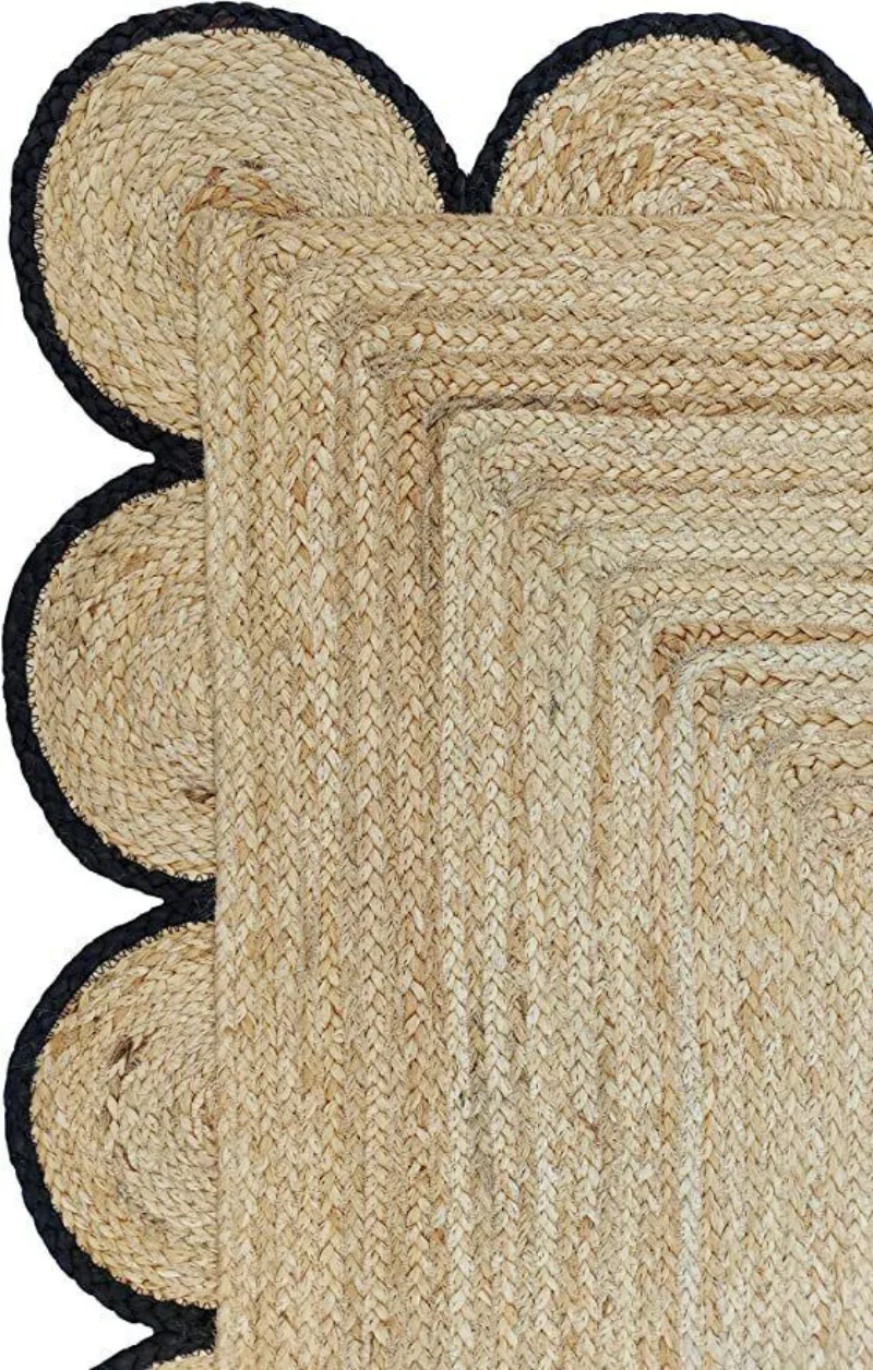 Scallop Rug Natural Braided Jute Carpet Rustic Modern Look Home Décor Area Rugs for Bedroom