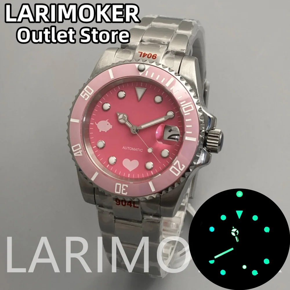 

LARIMOKER Pink 40mm NH35 Movement Automatic Men Watch Bracelet Clasp Stainless Steel Strap Date MagnifierSapphire Glass