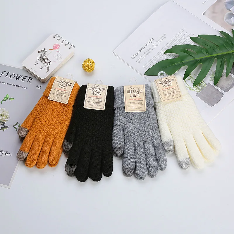 

Winter Touch Screen Gloves Women Men Warm Stretch Knit Mittens Imitation Wool Full Finger Guantes Female Crochet Luvas Thicken