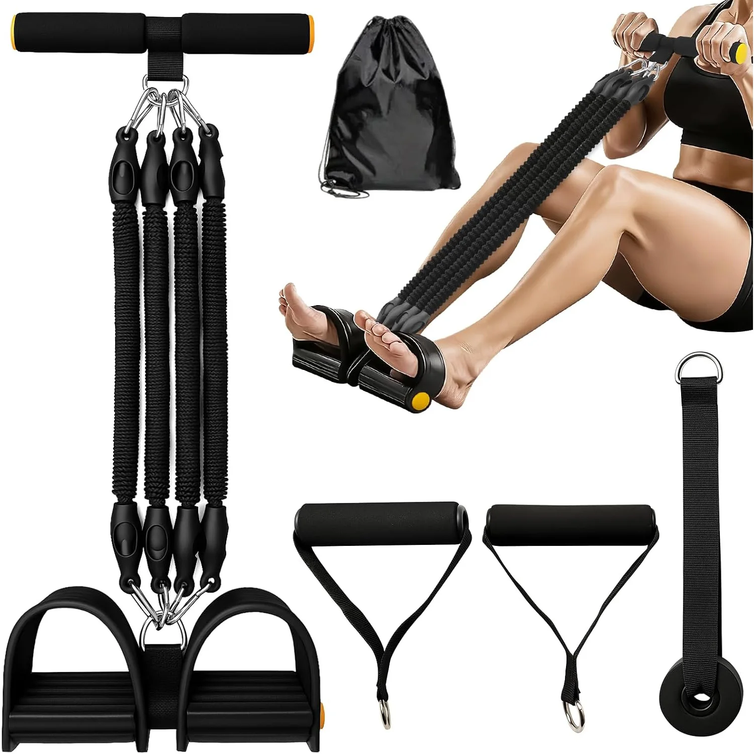 Appareil d'exercice à pédale à quatre tubes pour la maison, tendeur de pédale, bande élastique de renforcement abdominal pour le yoga, corde de tension