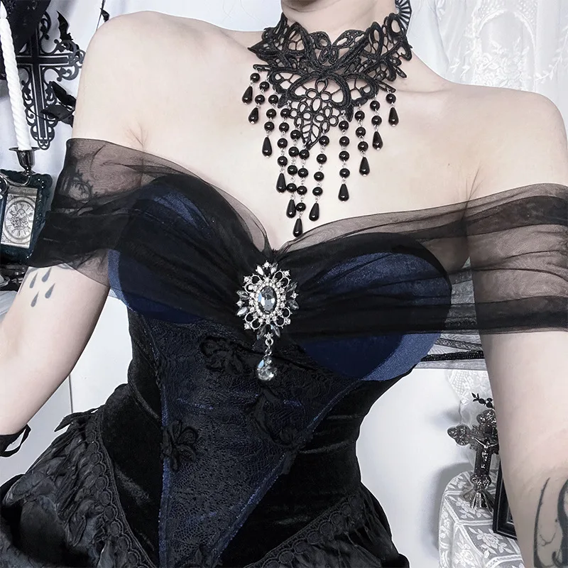 

Y2K 90s Grunge Strapless Mesh Lace Trim Corset Top for Women Mall Gothic Backless Sleeveless Cropped Tops Embellished