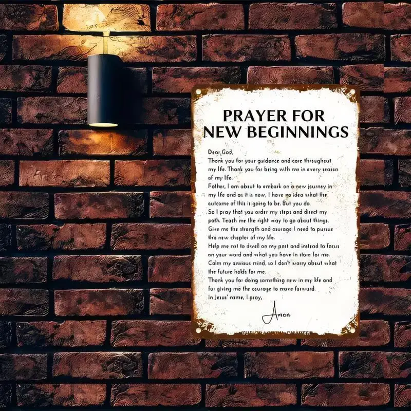 Vintage Distressed Iron Prayer for New Beginnings Tin Sign - Retro Religious Wall Art, for Home/Church/Study Decor, Inspirationa
