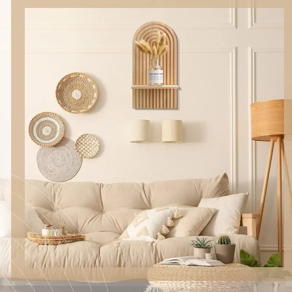 

Natural Wood Shelf Wall Decor Wall-mounted Bohemian Style Hanging Shelf Eco-Friendly Bohemian Floating Shelves Living Room Decor
