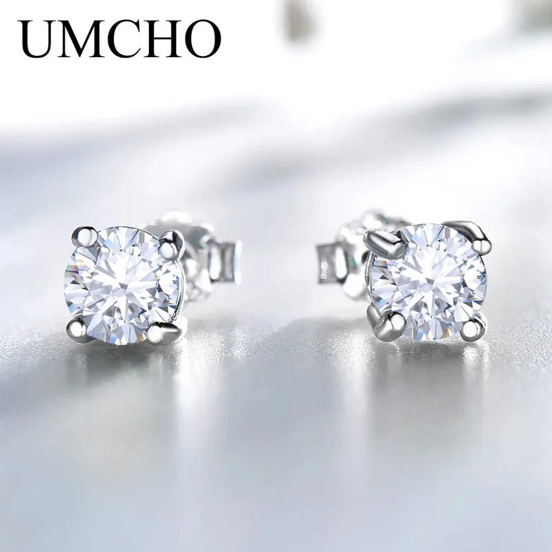 Round White Zircon Stud Earrings 925 Sterling Sliver Stud Earrings 6mm to 8mm Girlfriend\'s Gift