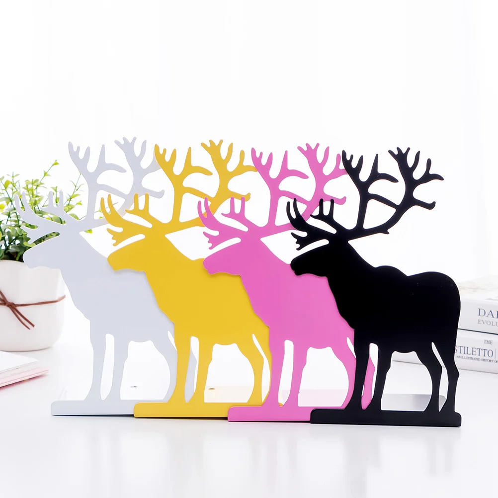 

1Pair Retro Metal Elk Bookend Stand Fashionable Reindeer Pattern Desk Organizer Books Files Magazines Stand