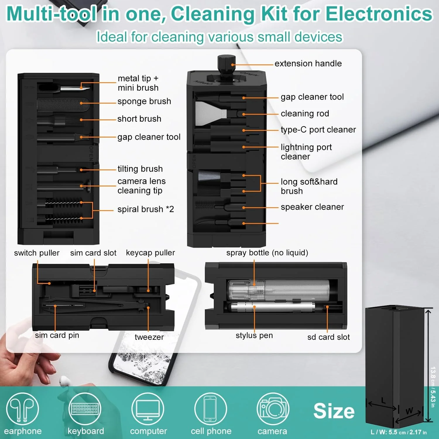 32-in-1 Multi-Purpose Electronic Cleaning Kit Lint-Free Cleaner for iPhone Charge Port AirPods Keyboard Screen Bluetooth Earbuds