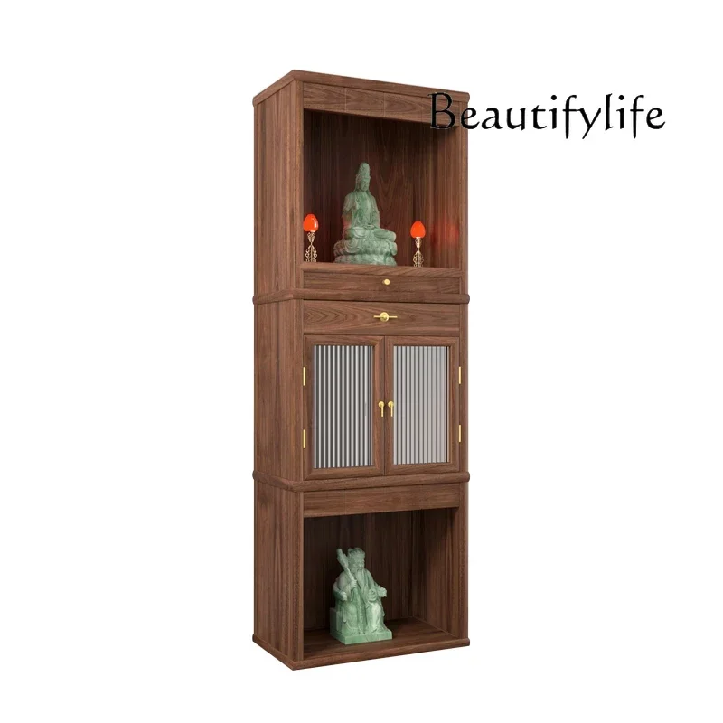 Chinese Three-Layer Buddha Shrine Clothes Closet Guanyin Fortune Shrine Altar Cabinet Solid Wood Prayer Altar Table