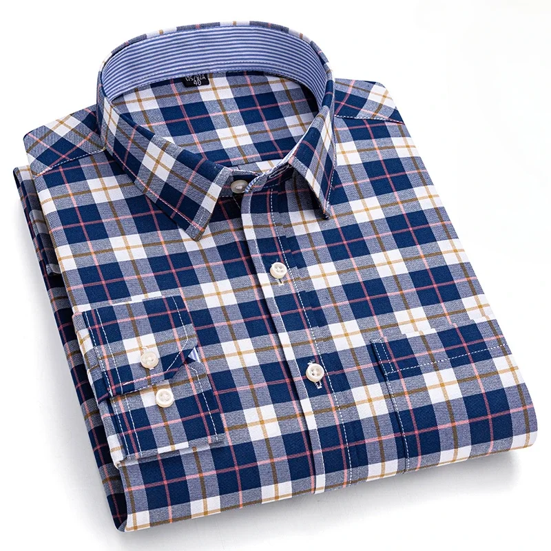 New in shirt plus size 7XL 100%cotton oxford long-sleeve shirts for men slim fit formal plain shirt soft casual plaid clothes