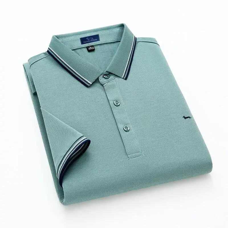 New Men Summer Polos Shirts Cotton Short Sleeve Slim Fit Business Casual Embroidery Harmont Breathable Soft Shirt Blaine