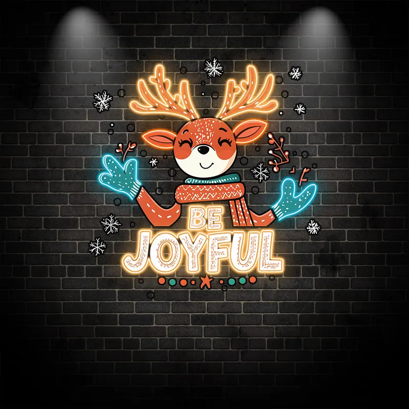 Cute Christmas Elk Be Joyful Neon Sign, Creative Wall Hanging Neon Light, Perfect Bedroom Decor Light For Children