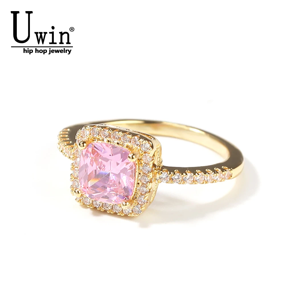 

Uwin Pink Big Gem CZ Rings Full Bling Iced Out Cubic Zircon Engagement Rings Luxury Fashion Jewelry For Women Gift